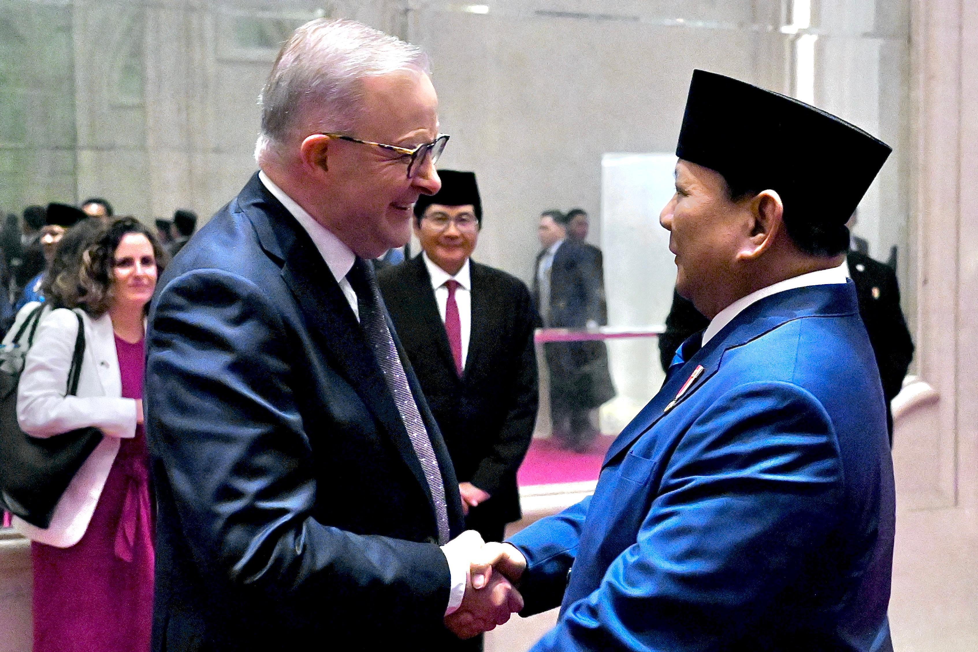 <p>Presiden RI Prabowo Subianto menyambangi Perdana Menteri (PM) Australia, Anthony Albanese, di tempatnya bermalam di Jakarta pada Rabu malam, 14 Mei 2025. (Dok,setneg.go.id)</p>
