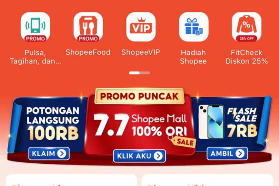 <p>Belanja hemat di Shopee 7.7 Live Bombastis Sale! Flash Sale Rp1, Skincare Rp10RB, Gratis Ongkir tanpa minimal belanja.</p>
