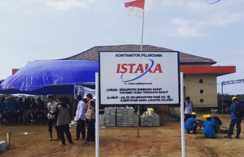 <p>Proyek pembangunan sarana dan prasarana umum darurat oleh BUMN PT Istaka Karya di Kabupaten Sumbawa, Nusa Tenggara Barat. (Dok.Istaka Karya) </p>
