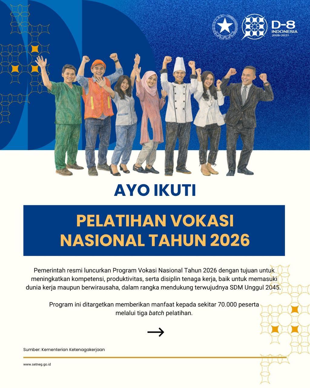 Kemenaker Perpanjang Pendaftaran Pelatihan Vokasi Nasional 2026 Batch 1 hingga 24 Maret, Ayo Daftarkan Diri!