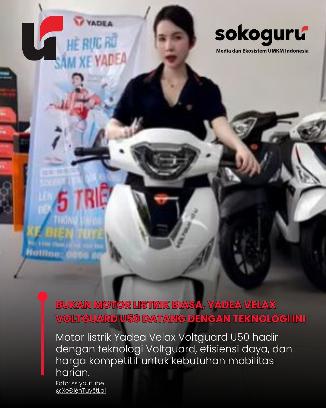 <p>YADEA VELAX VOLTGUARD U50 - Peluncuran Yadea Velax Voltguard U50 menandai persaingan baru motor listrik dengan desain stylish, fitur keamanan baterai, dan performa stabil.</p>
