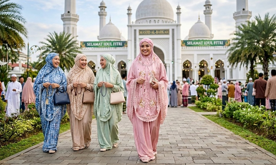 <p>Ilustrasi perempuan mengenakan mukena pink. Berikut ini prediksi tren mukena Lebaran Idul Fitri 2026,. Foto: AI Gemini.</p>
