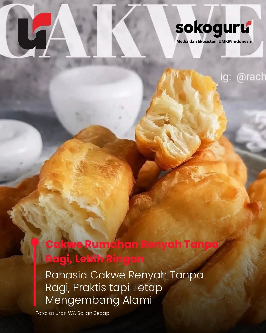 <p>Cakwe rumahan tanpa ragi tak lagi bantat, cukup atur waktu diam adonan dan panas minyak untuk hasil renyah, lembut, dan tidak berminyak.</p>
