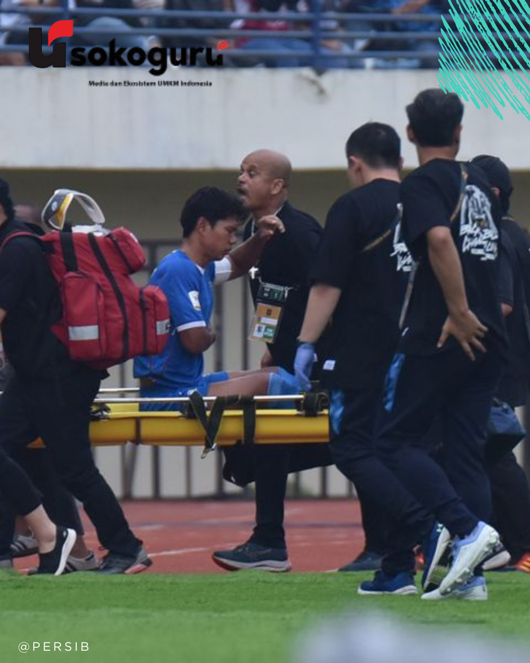 <p>Achmad Jufriyanto ditandu keluar lapangan usai benturan keras dalam laga Persib vs Port FC di Piala Presiden 2025, Minggu (6/7/2025). Cedera rusuk memaksanya absen panjang.</p>
