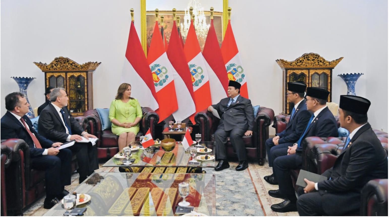 <p>Presiden Prabowo Subianto dan Presiden Republik Peru, Dina Ercilia Boluarte Zegarra melakukan pertemuan tête-à-tête, di ruang kerja Istana Merdeka, Jakarta, Senin, 11 Agustus 2025. (Dok. BPMI Setpres/Laily Rachev)</p>
