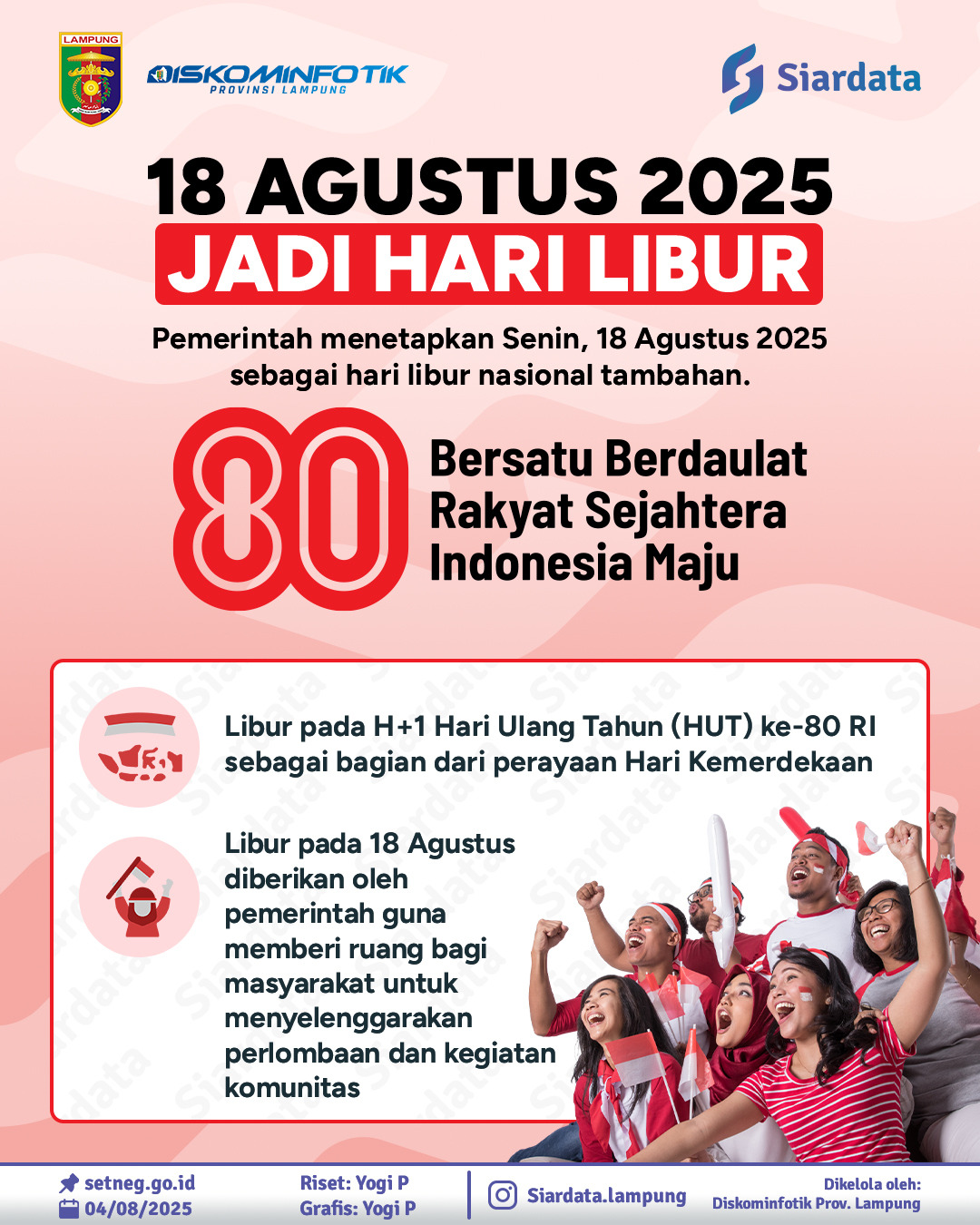 <p>Iilustrasi libur nasional 18 agustus. Apakah benar cuti bersama 18 agustus 2025 ditetapkan? Cek skb 18 agustus libur nasional dan penetapan cuti bersama 17 agustus 2025 berikut. Foto: PPID Prov Lampung</p>
