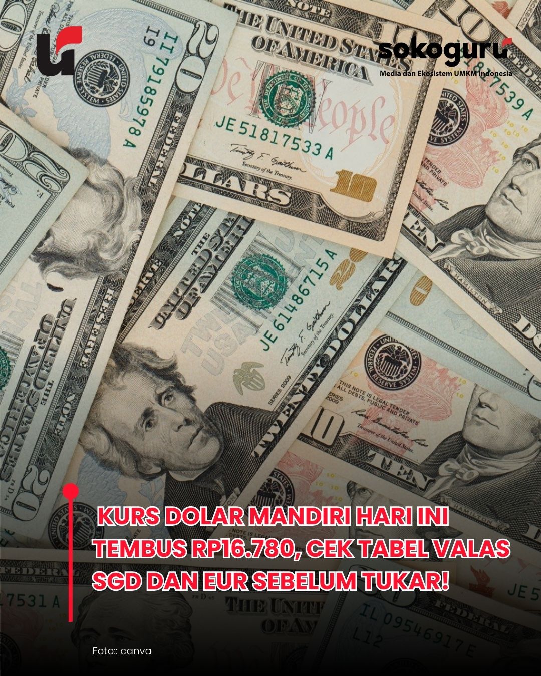 <p>Harga Jual USD - Rupiah fluktuatif! Kurs Bank Mandiri patok harga jual USD Rp16.780. Simak rincian kurs valuta asing AUD, SGD, hingga GBP terbaru untuk panduan bisnis Anda hari ini.</p>
