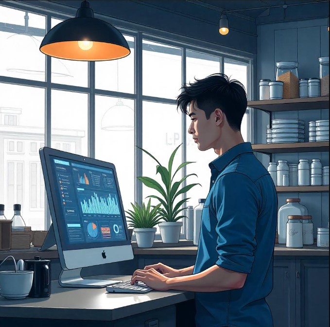 <p>ilustrasi bisnis kuliner modern dengan teknologi digital yang membantu operasional toko dan manajemen stok. Foto: freepik.com</p>
