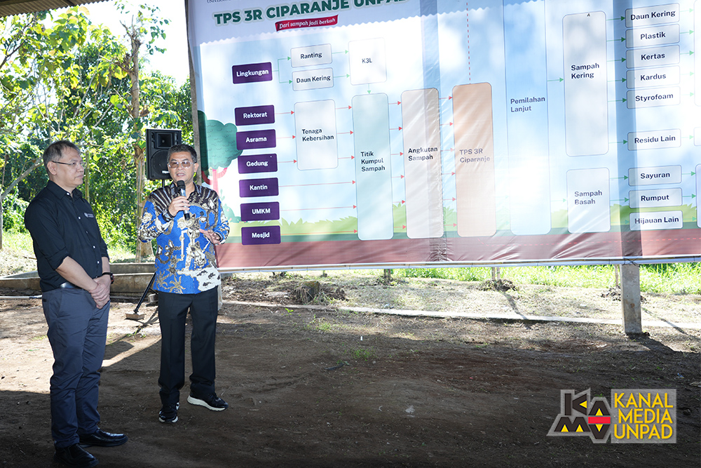 <p>Wakil Gubernur Jawa Barat H. Erwan Setiawan dan Rektor Unpad Prof. Arief Sjamsulaksan Kartasasmita meresmikan Tempat Pengolahan Sampah Reduce, Reuse, Recycle (TPS 3R) Ciparanje, Jatinangor, yang diselenggarakan pada Rabu, 9 Juli 2025. (Dok. Media Kanal Unpad/Dadan Triawan)<br />
 </p>
