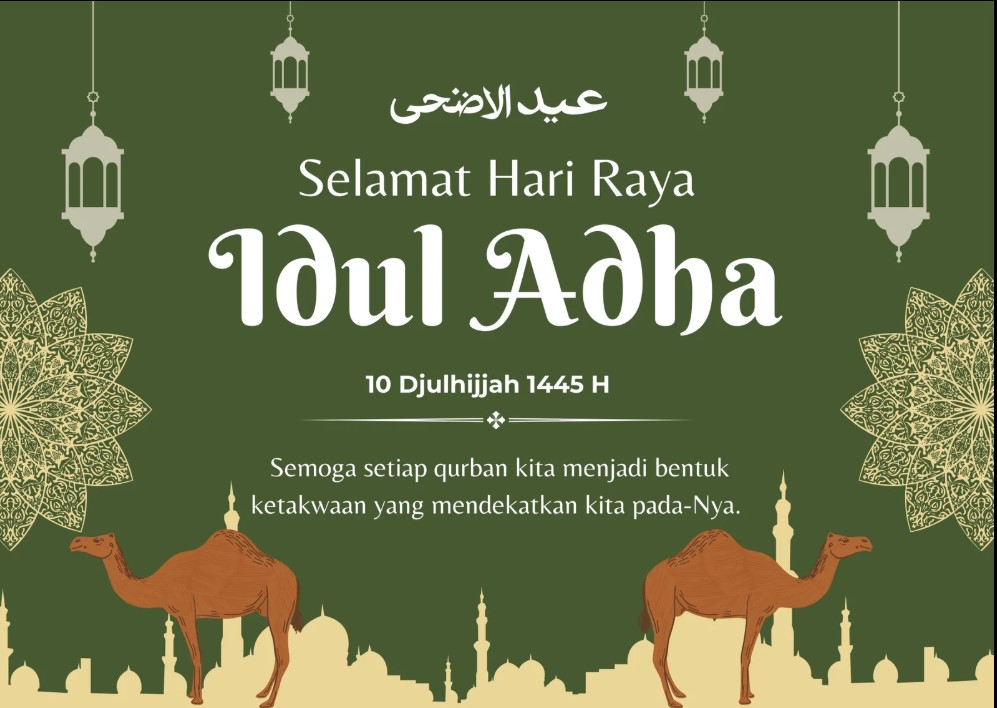 <p>Ilustrasi ucapan Idul Adha 2025 M. Takbir telah menggema, hari qurban telah tiba. Mari beri ucapan Selamat Hari Raya Idul Adha bagi sesama. Foto: canva</p>
