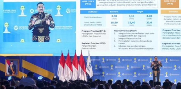<p>Menteri UMKM Maman Abdurrahman menghadiri peringatan Hari Kewirausahaan Nasional bertema “Wirausaha Tangguh, UMKM Tumbuh, Indonesia Maju” di Jakarta, Senin (10/6/2025). (Dok.Kementerian UMKM)</p>
