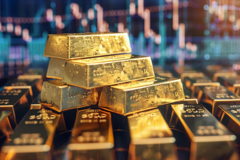 <p>Ilustrasi tumpukan emas batangan menggambarkan lonjakan harga emas global pascaserangan Israel ke Iran. Ketegangan geopolitik dorong emas jadi primadona safe haven. Foto: freepik.com</p>
