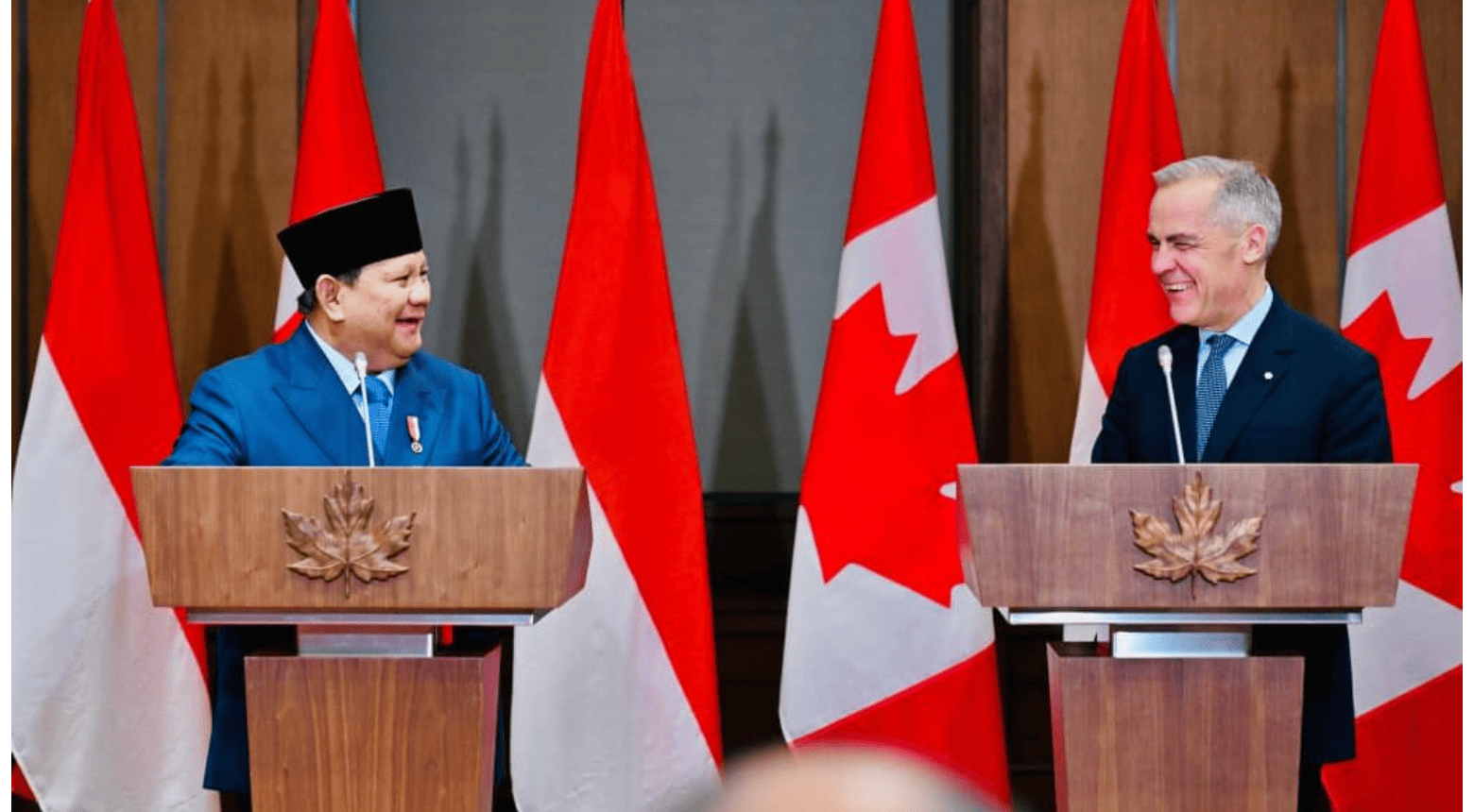 <p>Presiden Republik Indonesia, Prabowo Subianto dan Perdana Menteri Kanada Mark Carney menyampaikan keterangan pers bersama di West Block, Parliament Hill, Ottawa, pada Rabu, 24 September 2025. (Dok. BPMI Setpres/Laily Rachev)</p>
