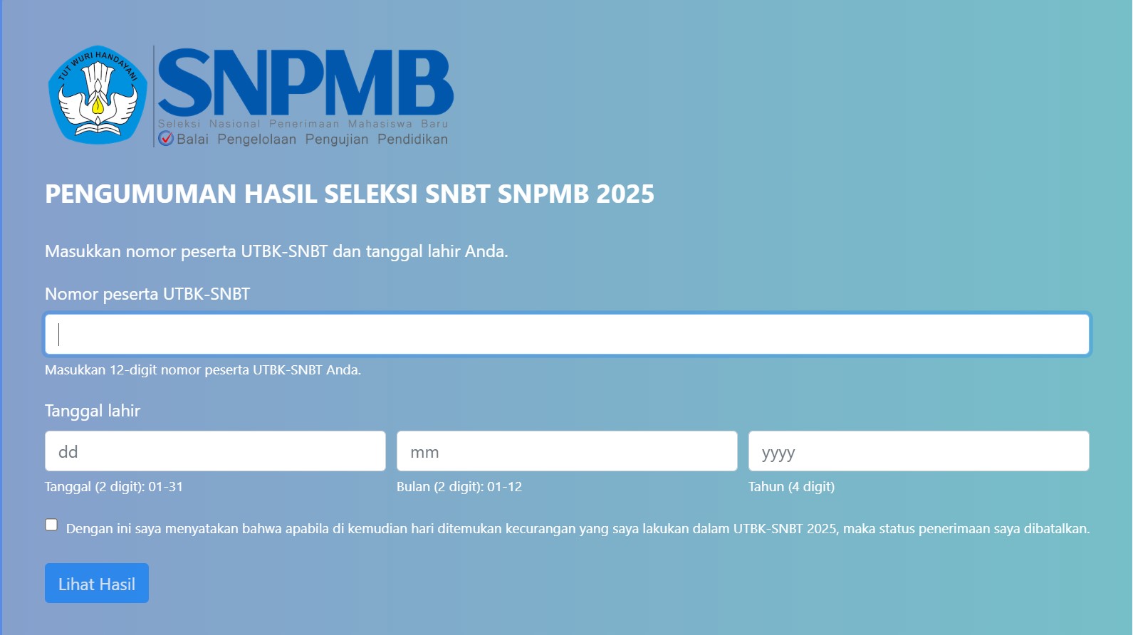 <p>Ilustrasi pengumuman SNBT UTBK. Pengumuman SNBT UTBK telah resmi dirilis hari ini Rabu, 28 Mei 2025, simak info lengkapnya berikut. Foto: pengumuman-snbt-snpmb.bppp.kemdikbud.go.id</p>
