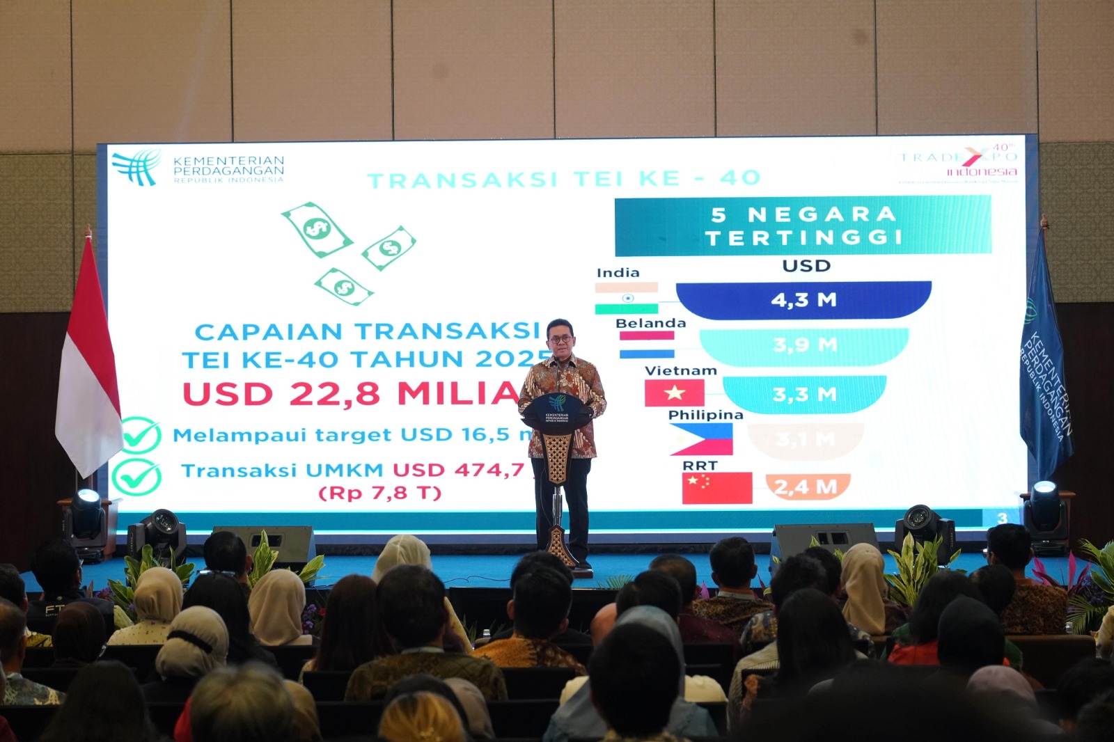 <p>Menteri Perdagangan Budi Santoso resmi menutup perhelatan Trade Expo Indonesia (TEI) ke-40 Tahun 2025 di Indonesia Convention Exhibition (ICE), BSD, Kabupaten Tangerang, Banten pada Minggu,19 Oktober 2025. (Dok. Kemendag)</p>
