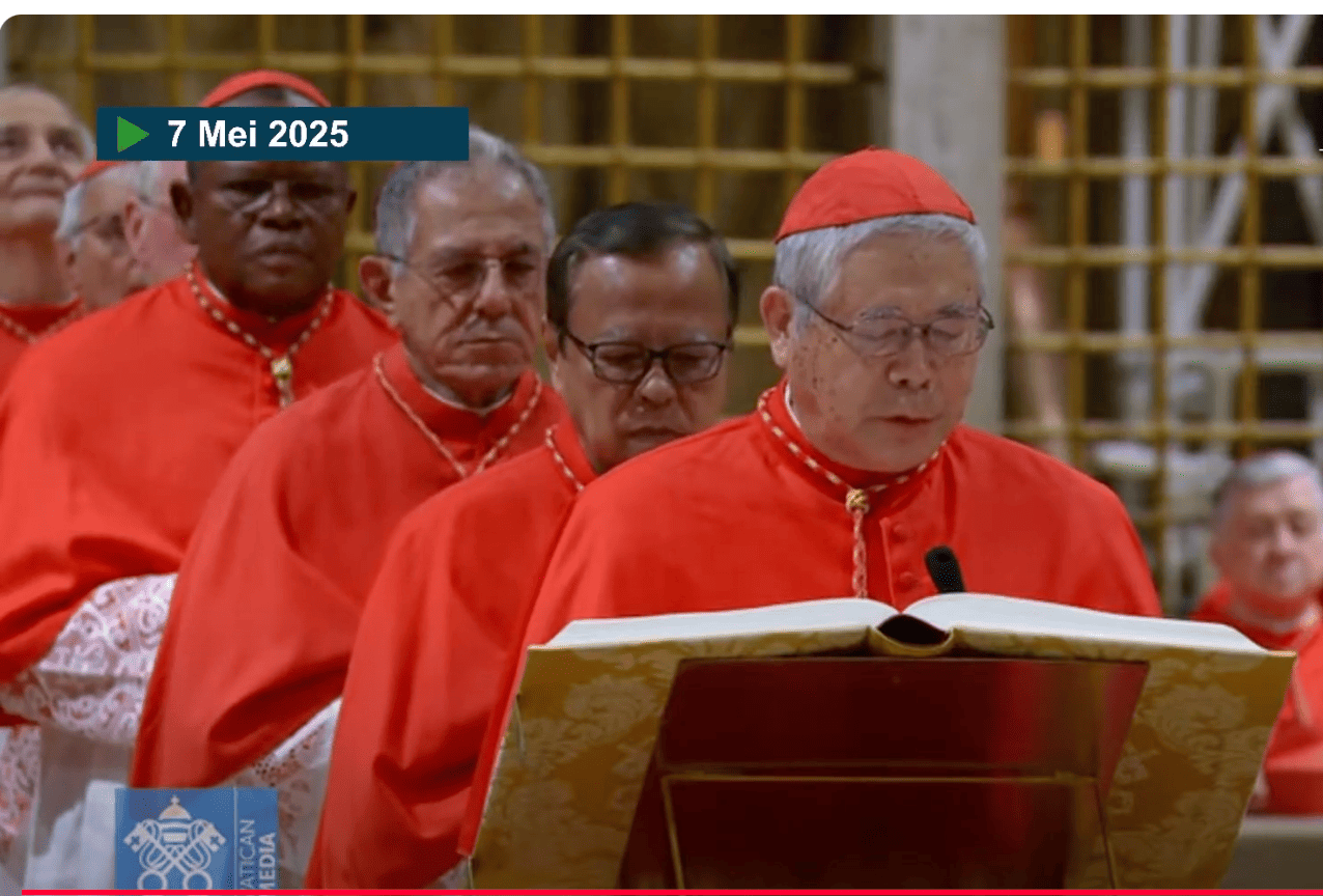 <p>Sekitar pkl.16.30 waktu Vatikan para Kardinal peserta Konklav (133 orang) mengangkat sumpah di atas Kitab Suci, satu demi satu, termasuk Ignatius Kardinal Suharyo dari Indonesia (nomor dua dari depan). (Dok. Tangkapan layar Sokoguru/Rosmery)</p>
