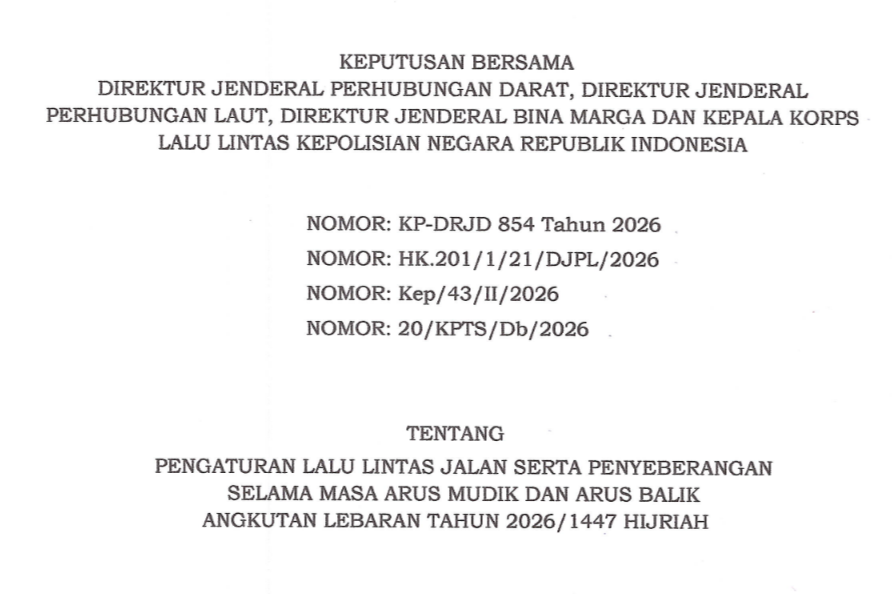 Pemerintah Terbitkan Pengaturan Lalu Lintas Saat Mudik Lebaran 2026