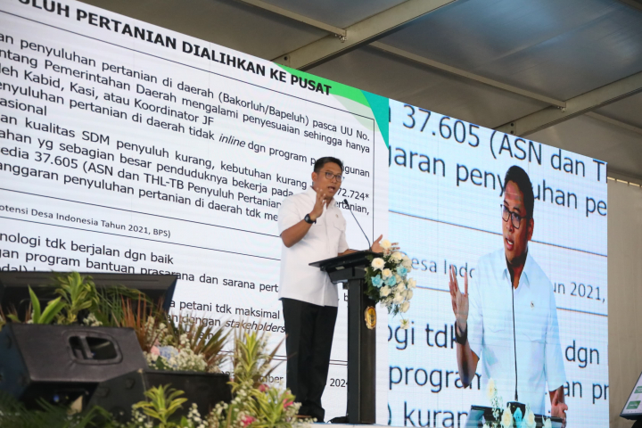 <p>Wamentan Sudaryono saat memberikan sambutan dalam acara Koordinasi Nasional (Kornas) Penyuluh Pertanian Se- Indonesia yang bertempat di Kantor Pusat Kementan, Jakarta,Sabtu, 26 April 2025. (Dok. Kementan)</p>

<p> </p>
