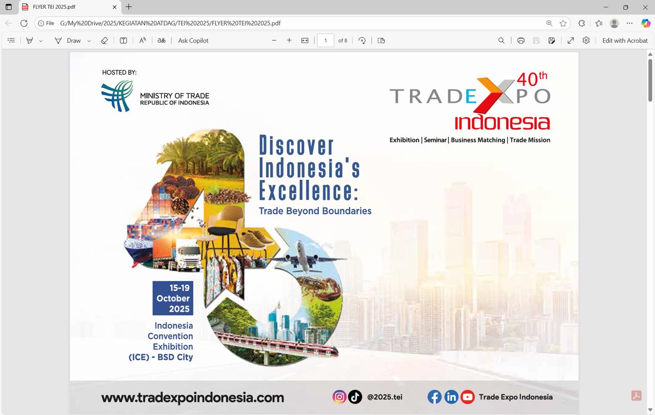 <p>Atase Perdagangan RI Den Haag di Belanda, mengundang pelaku usaha Negeri Kincir Angin untuk datang dan membeli berbagai produk Indonesia di pameran dagang internasional Trade Expo Indonesia (TEI) 2025, pada 15—19 Oktober 2025 di ICE BSD, Kabupaten Tangerang, Banten. (Dok. Kemendag)</p>
