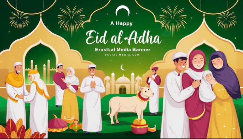 <p>Ilustrasi suasana hangat Hari Raya Idul Adha 2025 dengan keluarga dan umat Muslim saling bersalaman. Momen ini bisa makin berkesan dengan membuat kartu ucapan Idul Adha memakai nama dan fotomu sendiri, gratis dan mudah dibuat! Foto: Dok. freepik.com</p>
